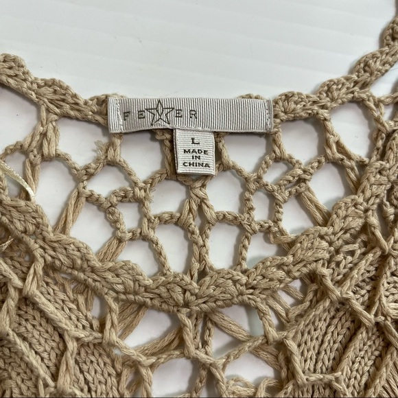 Open Knit Crochet Beige Boho Sweater Boho Festival Y2K Vibe Top Large - Picture 4 of 5